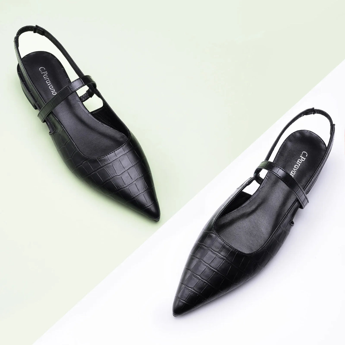 Pointed Toe Crozzling Slingback Flats (Freya)