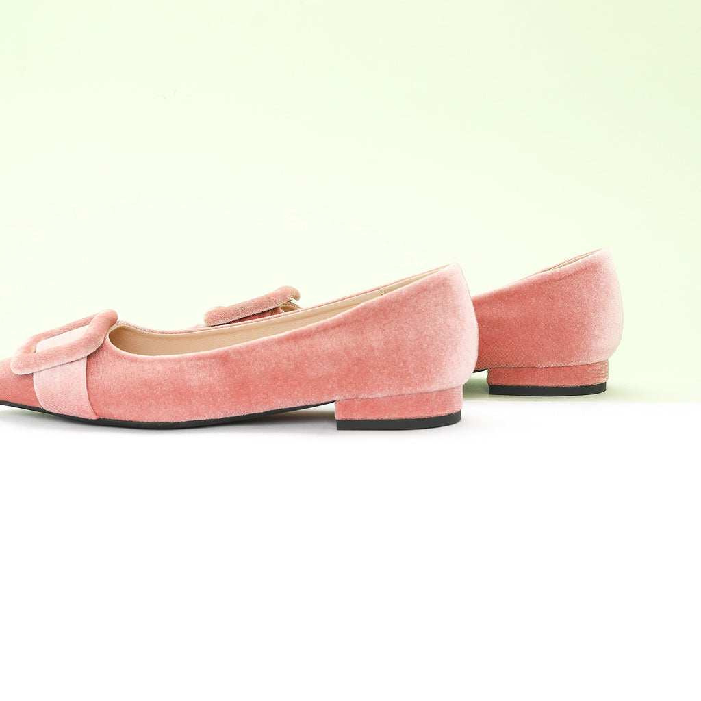 Square Buckle Velvet Flats (Aida)