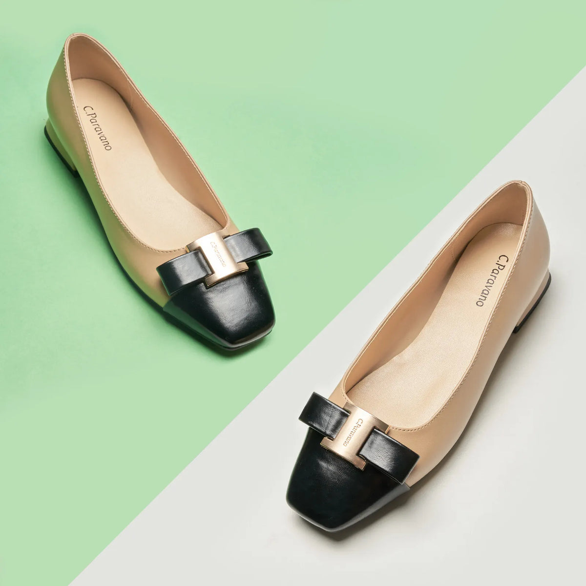 Metal Buckle Bow Detail Flats(Serena）