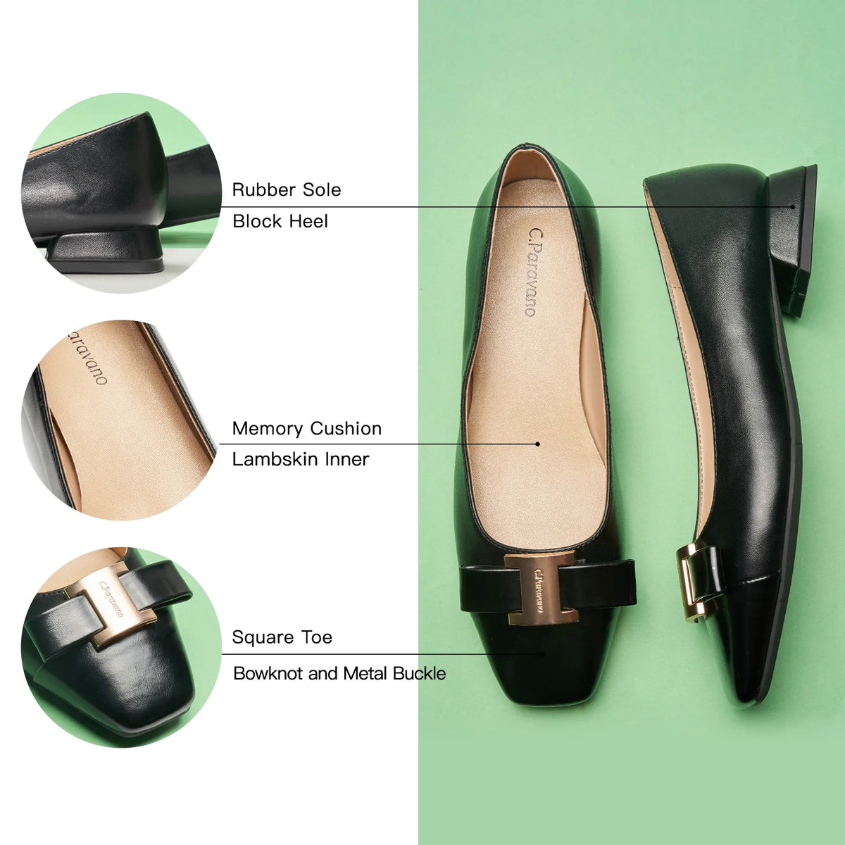 Metal Buckle Bow Detail Flats(Serena）