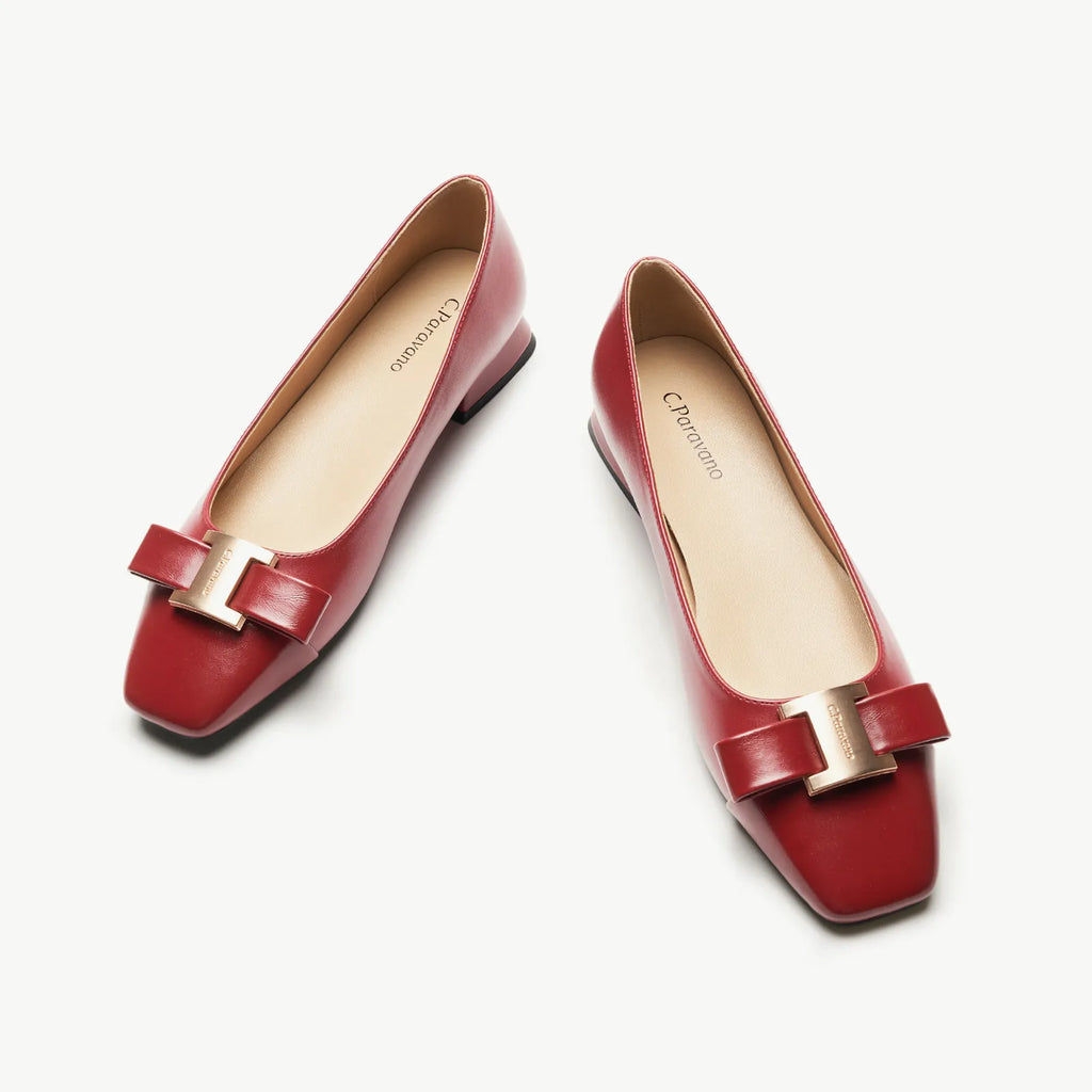 Metal Buckle Bow Detail Flats(Serena）