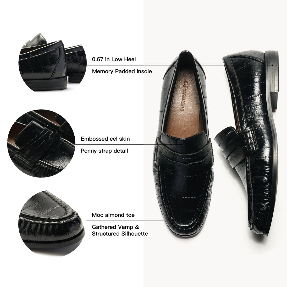 Eel Effect Penny Loafers (Soho Embossed)