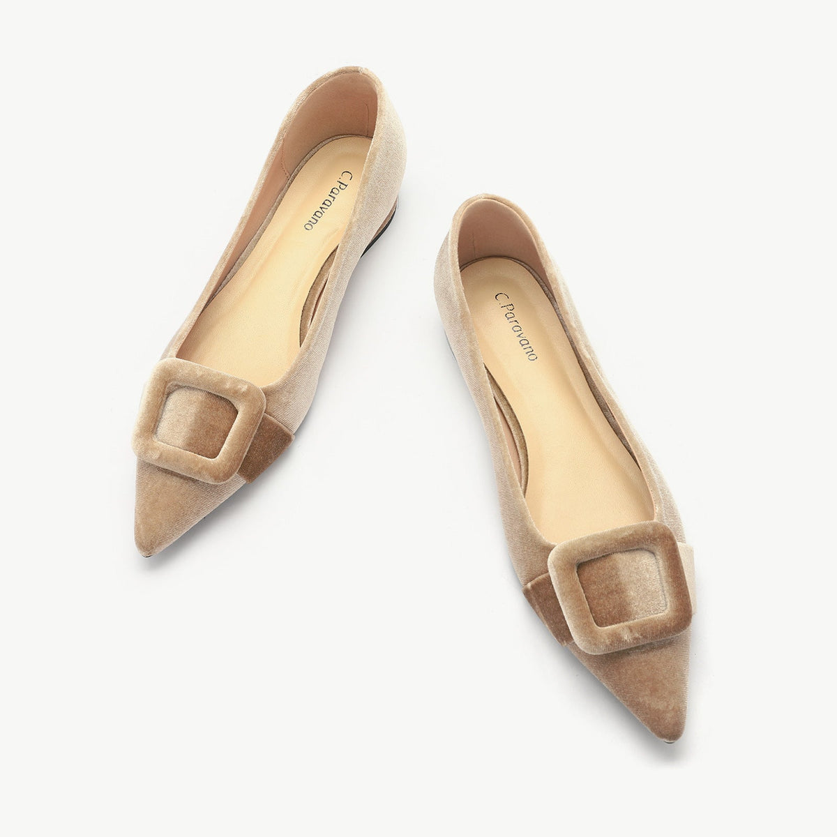 Square Buckle Velvet Flats (Aida)
